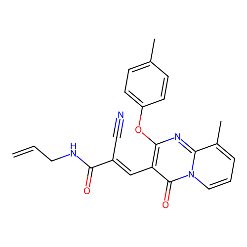 (2E)-2-cyano-3-[9-methyl-2-(4-methylphenoxy)-4-oxo-4H-pyrido[1,2-a]pyrimidin-3-yl]-N-(prop-2-en-1-yl)prop-2-enamide structure