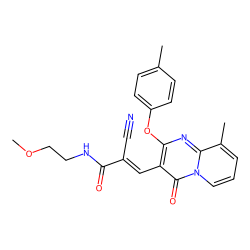 (2E)-2-cyano-N-(2-methoxyethyl)-3-[9-methyl-2-(4-methylphenoxy)-4-oxo-4H-pyrido[1,2-a]pyrimidin-3-yl]prop-2-enamide structure