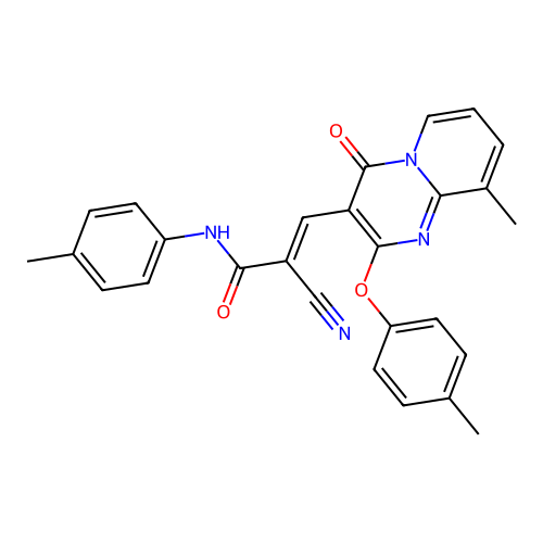 (2E)-2-cyano-3-[9-methyl-2-(4-methylphenoxy)-4-oxo-4H-pyrido[1,2-a]pyrimidin-3-yl]-N-(4-methylphenyl)prop-2-enamide structure