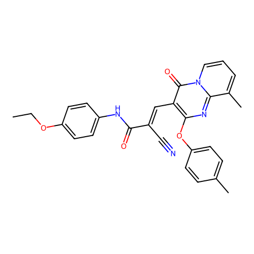 (2E)-2-cyano-N-(4-ethoxyphenyl)-3-[9-methyl-2-(4-methylphenoxy)-4-oxo-4H-pyrido[1,2-a]pyrimidin-3-yl]prop-2-enamide structure
