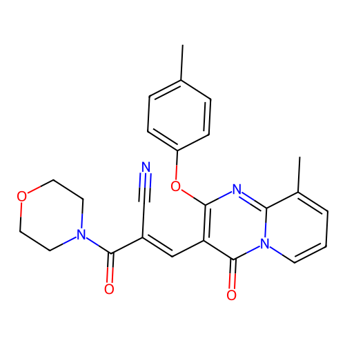 (2E)-3-[9-methyl-2-(4-methylphenoxy)-4-oxo(5-hydropyridino[1,2-a]pyrimidin-3-y l)]-2-(morpholin-4-ylcarbonyl)prop-2-enenitrile structure