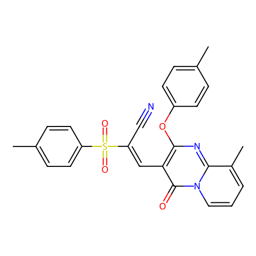 (2E)-3-[9-METHYL-2-(4-METHYLPHENOXY)-4-OXO-4H-PYRIDO[1,2-A]PYRIMIDIN-3-YL]-2-(4-METHYLBENZENESULFONYL)PROP-2-ENENITRILE structure