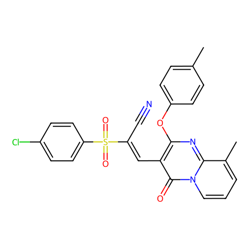 (2E)-2-(4-CHLOROBENZENESULFONYL)-3-[9-METHYL-2-(4-METHYLPHENOXY)-4-OXO-4H-PYRIDO[1,2-A]PYRIMIDIN-3-YL]PROP-2-ENENITRILE structure