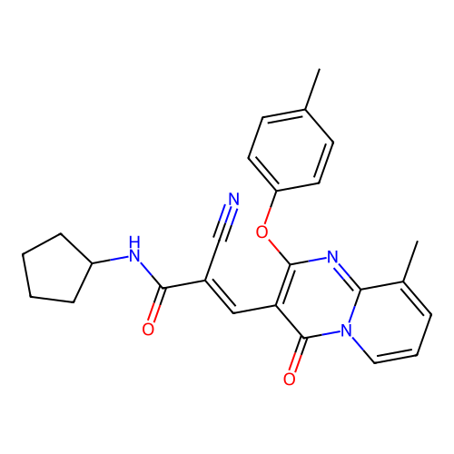 (2E)-2-cyano-N-cyclopentyl-3-[9-methyl-2-(4-methylphenoxy)-4-oxo-4H-pyrido[1,2-a]pyrimidin-3-yl]prop-2-enamide structure