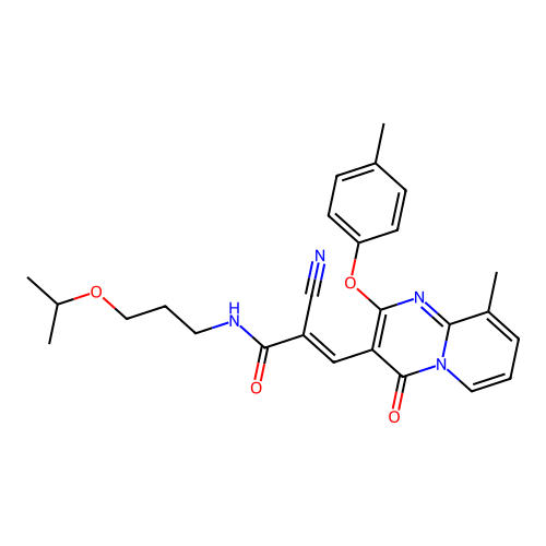 (2E)-2-cyano-3-[9-methyl-2-(4-methylphenoxy)-4-oxo-4H-pyrido[1,2-a]pyrimidin-3-yl]-N-[3-(propan-2-yloxy)propyl]prop-2-enamide structure