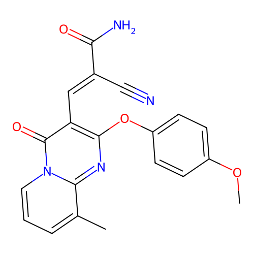 (2E)-2-cyano-3-[2-(4-methoxyphenoxy)-9-methyl-4-oxo-4H-pyrido[1,2-a]pyrimidin-3-yl]prop-2-enamide structure
