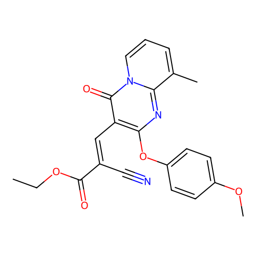 ethyl (2E)-2-cyano-3-[2-(4-methoxyphenoxy)-9-methyl-4-oxo-4H-pyrido[1,2-a]pyrimidin-3-yl]prop-2-enoate structure