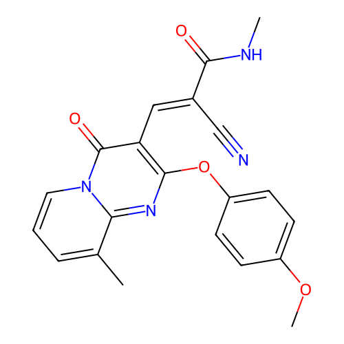 (2E)-2-cyano-3-[2-(4-methoxyphenoxy)-9-methyl-4-oxo-4H-pyrido[1,2-a]pyrimidin-3-yl]-N-methylprop-2-enamide structure
