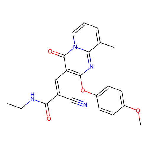 (2E)-2-cyano-N-ethyl-3-[2-(4-methoxyphenoxy)-9-methyl-4-oxo-4H-pyrido[1,2-a]pyrimidin-3-yl]prop-2-enamide structure