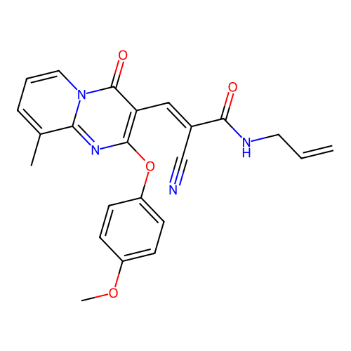 (2E)-2-cyano-3-[2-(4-methoxyphenoxy)-9-methyl-4-oxo-4H-pyrido[1,2-a]pyrimidin-3-yl]-N-(prop-2-en-1-yl)prop-2-enamide structure