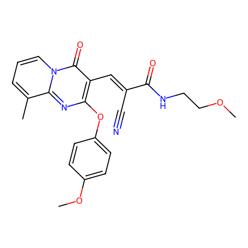 (2E)-2-cyano-N-(2-methoxyethyl)-3-[2-(4-methoxyphenoxy)-9-methyl-4-oxo-4H-pyrido[1,2-a]pyrimidin-3-yl]prop-2-enamide structure