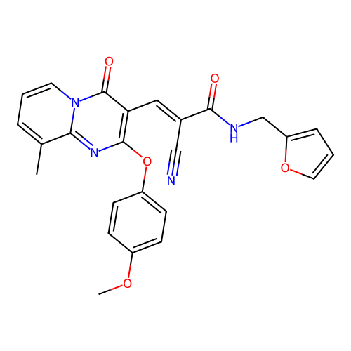 (2E)-2-cyano-N-(furan-2-ylmethyl)-3-[2-(4-methoxyphenoxy)-9-methyl-4-oxo-4H-pyrido[1,2-a]pyrimidin-3-yl]prop-2-enamide structure
