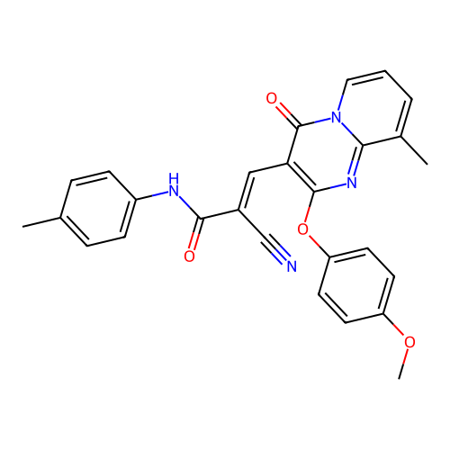 (2E)-2-cyano-3-[2-(4-methoxyphenoxy)-9-methyl-4-oxo-4H-pyrido[1,2-a]pyrimidin-3-yl]-N-(4-methylphenyl)prop-2-enamide structure