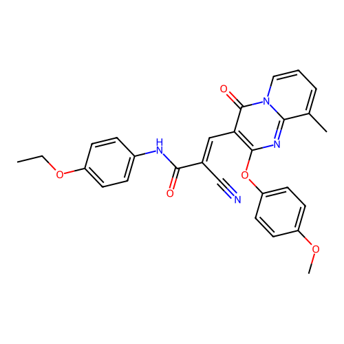 (2E)-2-cyano-N-(4-ethoxyphenyl)-3-[2-(4-methoxyphenoxy)-9-methyl-4-oxo-4H-pyrido[1,2-a]pyrimidin-3-yl]prop-2-enamide structure