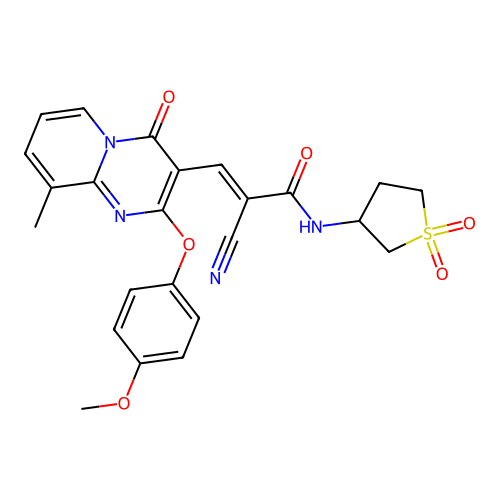 (2E)-2-cyano-N-(1,1-dioxidotetrahydrothiophen-3-yl)-3-[2-(4-methoxyphenoxy)-9-methyl-4-oxo-4H-pyrido[1,2-a]pyrimidin-3-yl]prop-2-enamide structure