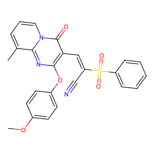 (2E)-2-(BENZENESULFONYL)-3-[2-(4-METHOXYPHENOXY)-9-METHYL-4-OXO-4H-PYRIDO[1,2-A]PYRIMIDIN-3-YL]PROP-2-ENENITRILE structure