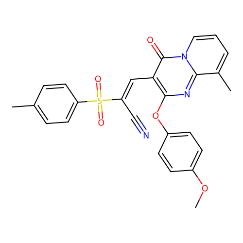 (2E)-3-[2-(4-METHOXYPHENOXY)-9-METHYL-4-OXO-4H-PYRIDO[1,2-A]PYRIMIDIN-3-YL]-2-(4-METHYLBENZENESULFONYL)PROP-2-ENENITRILE structure