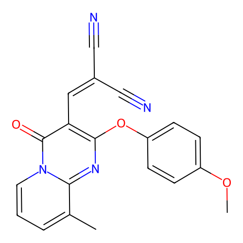 {[2-(4-methoxyphenoxy)-9-methyl-4-oxo-4H-pyrido[1,2-a]pyrimidin-3-yl]methylidene}propanedinitrile structure