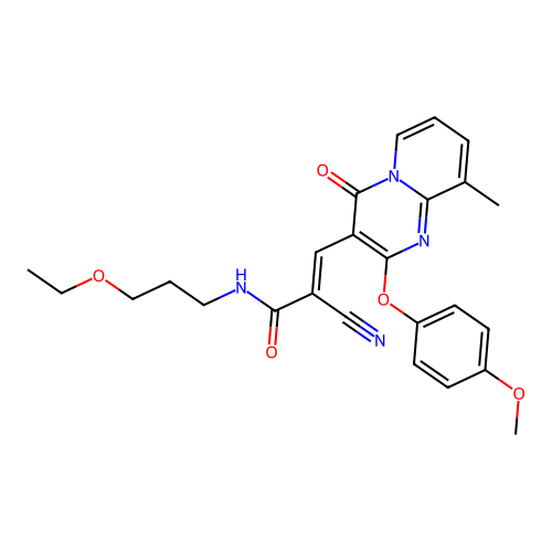 (2E)-2-cyano-N-(3-ethoxypropyl)-3-[2-(4-methoxyphenoxy)-9-methyl-4-oxo-4H-pyrido[1,2-a]pyrimidin-3-yl]prop-2-enamide structure