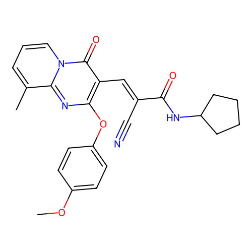 (2E)-2-cyano-N-cyclopentyl-3-[2-(4-methoxyphenoxy)-9-methyl-4-oxo-4H-pyrido[1,2-a]pyrimidin-3-yl]prop-2-enamide structure