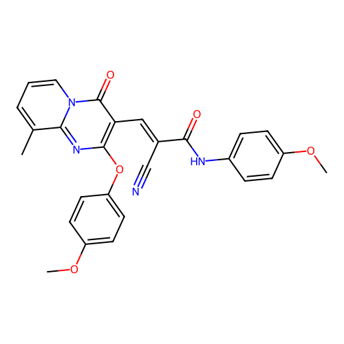(2E)-2-cyano-3-[2-(4-methoxyphenoxy)-9-methyl-4-oxo-4H-pyrido[1,2-a]pyrimidin-3-yl]-N-(4-methoxyphenyl)prop-2-enamide structure