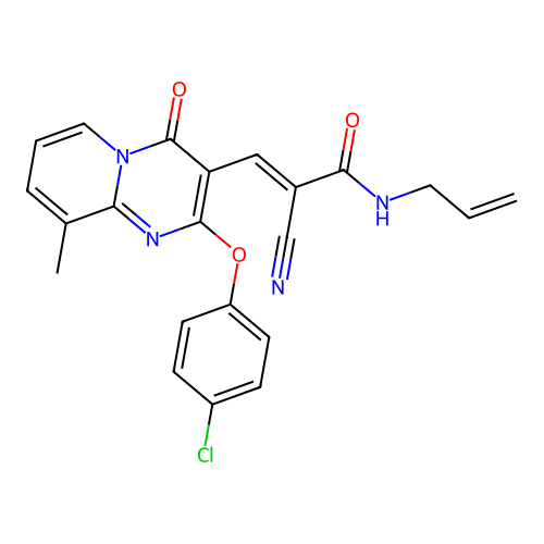 (2E)-3-[2-(4-chlorophenoxy)-9-methyl-4-oxo-4H-pyrido[1,2-a]pyrimidin-3-yl]-2-cyano-N-(prop-2-en-1-yl)prop-2-enamide structure