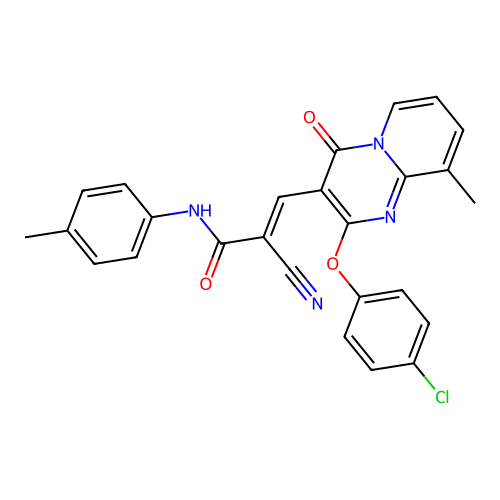 (2E)-3-[2-(4-chlorophenoxy)-9-methyl-4-oxo-4H-pyrido[1,2-a]pyrimidin-3-yl]-2-cyano-N-(4-methylphenyl)prop-2-enamide structure