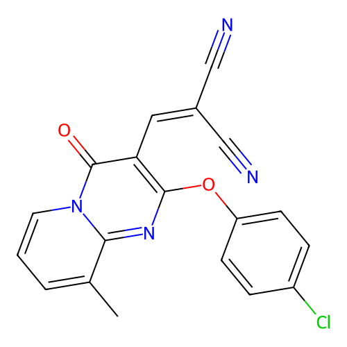 {[2-(4-chlorophenoxy)-9-methyl-4-oxo-4H-pyrido[1,2-a]pyrimidin-3-yl]methylidene}propanedinitrile structure