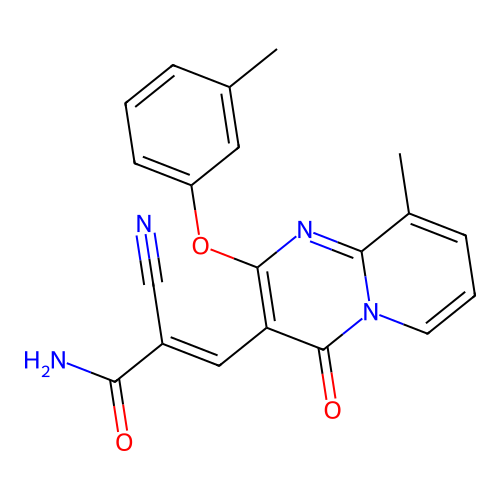 (2E)-2-cyano-3-[9-methyl-2-(3-methylphenoxy)-4-oxo-4H-pyrido[1,2-a]pyrimidin-3-yl]prop-2-enamide structure