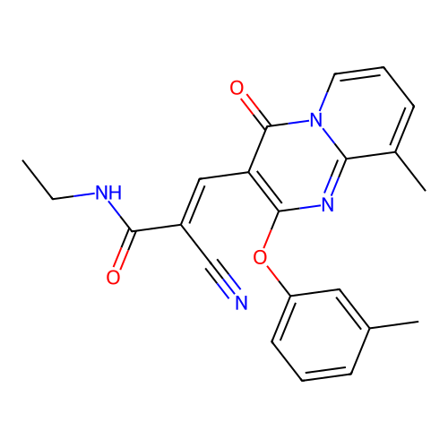 (2E)-2-cyano-N-ethyl-3-[9-methyl-2-(3-methylphenoxy)-4-oxo-4H-pyrido[1,2-a]pyrimidin-3-yl]prop-2-enamide structure