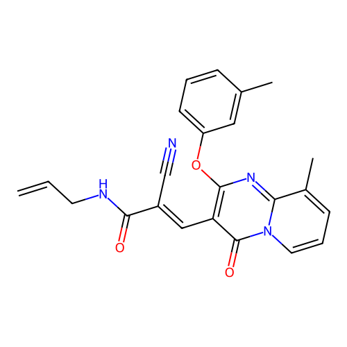 (2E)-2-cyano-3-[9-methyl-2-(3-methylphenoxy)-4-oxo-4H-pyrido[1,2-a]pyrimidin-3-yl]-N-(prop-2-en-1-yl)prop-2-enamide structure