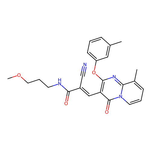 (2E)-2-cyano-N-(3-methoxypropyl)-3-[9-methyl-2-(3-methylphenoxy)-4-oxo-4H-pyrido[1,2-a]pyrimidin-3-yl]prop-2-enamide structure