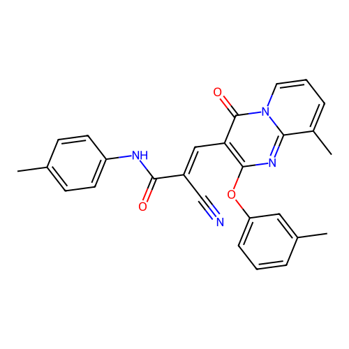 (2E)-2-cyano-3-[9-methyl-2-(3-methylphenoxy)-4-oxo-4H-pyrido[1,2-a]pyrimidin-3-yl]-N-(4-methylphenyl)prop-2-enamide structure