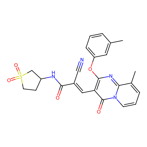(2E)-2-cyano-N-(1,1-dioxidotetrahydrothiophen-3-yl)-3-[9-methyl-2-(3-methylphenoxy)-4-oxo-4H-pyrido[1,2-a]pyrimidin-3-yl]prop-2-enamide structure