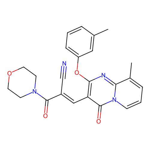 (2E)-3-[9-methyl-2-(3-methylphenoxy)-4-oxo(5-hydropyridino[1,2-a]pyrimidin-3-y l)]-2-(morpholin-4-ylcarbonyl)prop-2-enenitrile structure
