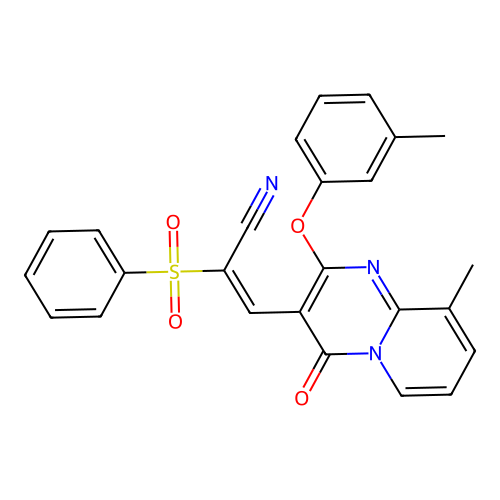 (2E)-2-(BENZENESULFONYL)-3-[9-METHYL-2-(3-METHYLPHENOXY)-4-OXO-4H-PYRIDO[1,2-A]PYRIMIDIN-3-YL]PROP-2-ENENITRILE structure