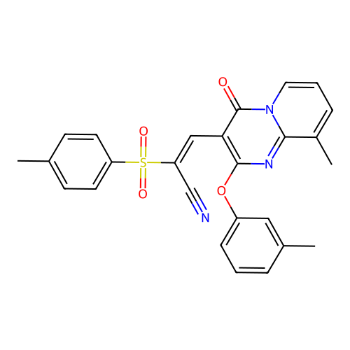 (2E)-3-[9-METHYL-2-(3-METHYLPHENOXY)-4-OXO-4H-PYRIDO[1,2-A]PYRIMIDIN-3-YL]-2-(4-METHYLBENZENESULFONYL)PROP-2-ENENITRILE structure