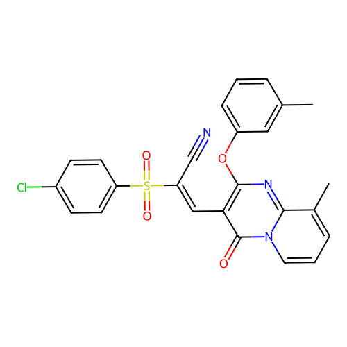 (2E)-2-(4-CHLOROBENZENESULFONYL)-3-[9-METHYL-2-(3-METHYLPHENOXY)-4-OXO-4H-PYRIDO[1,2-A]PYRIMIDIN-3-YL]PROP-2-ENENITRILE structure
