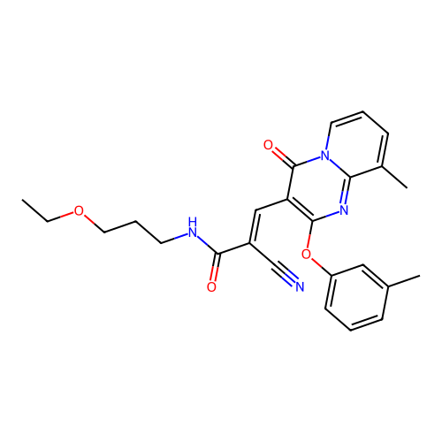 (2E)-2-cyano-N-(3-ethoxypropyl)-3-[9-methyl-2-(3-methylphenoxy)-4-oxo-4H-pyrido[1,2-a]pyrimidin-3-yl]prop-2-enamide structure