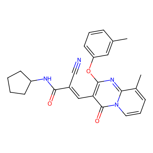 (2E)-2-cyano-N-cyclopentyl-3-[9-methyl-2-(3-methylphenoxy)-4-oxo-4H-pyrido[1,2-a]pyrimidin-3-yl]prop-2-enamide structure
