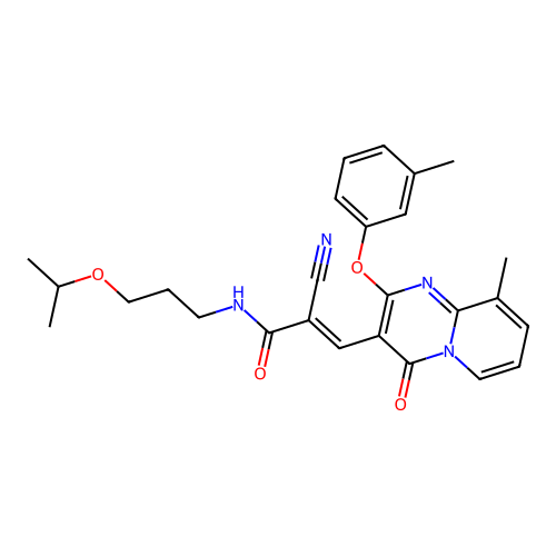 (2E)-2-cyano-3-[9-methyl-2-(3-methylphenoxy)-4-oxo-4H-pyrido[1,2-a]pyrimidin-3-yl]-N-[3-(propan-2-yloxy)propyl]prop-2-enamide structure