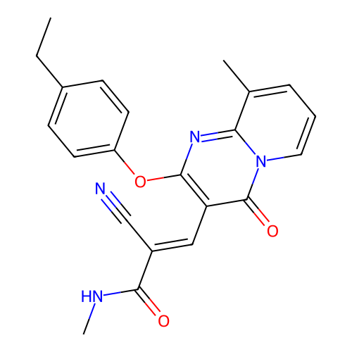 (2E)-2-cyano-3-[2-(4-ethylphenoxy)-9-methyl-4-oxo-4H-pyrido[1,2-a]pyrimidin-3-yl]-N-methylprop-2-enamide structure