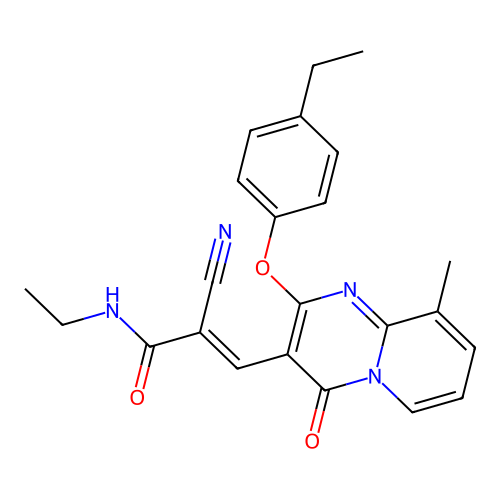 (2E)-2-cyano-N-ethyl-3-[2-(4-ethylphenoxy)-9-methyl-4-oxo-4H-pyrido[1,2-a]pyrimidin-3-yl]prop-2-enamide structure