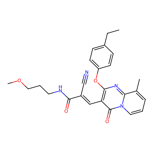 (2E)-2-cyano-3-[2-(4-ethylphenoxy)-9-methyl-4-oxo-4H-pyrido[1,2-a]pyrimidin-3-yl]-N-(3-methoxypropyl)prop-2-enamide structure