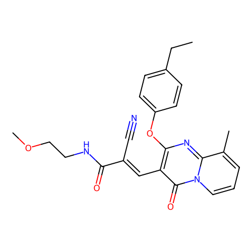 (2E)-2-cyano-3-[2-(4-ethylphenoxy)-9-methyl-4-oxo-4H-pyrido[1,2-a]pyrimidin-3-yl]-N-(2-methoxyethyl)prop-2-enamide structure
