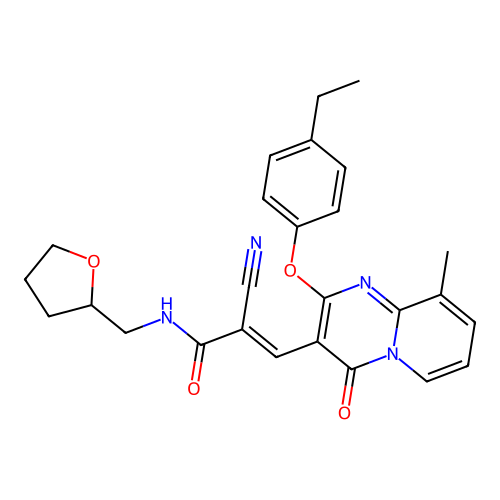 (2E)-2-cyano-3-[2-(4-ethylphenoxy)-9-methyl-4-oxo-4H-pyrido[1,2-a]pyrimidin-3-yl]-N-(tetrahydrofuran-2-ylmethyl)prop-2-enamide structure
