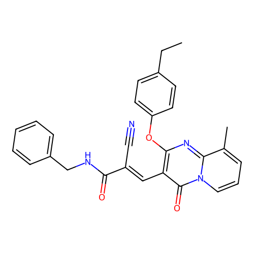 (2E)-N-benzyl-2-cyano-3-[2-(4-ethylphenoxy)-9-methyl-4-oxo-4H-pyrido[1,2-a]pyrimidin-3-yl]prop-2-enamide structure