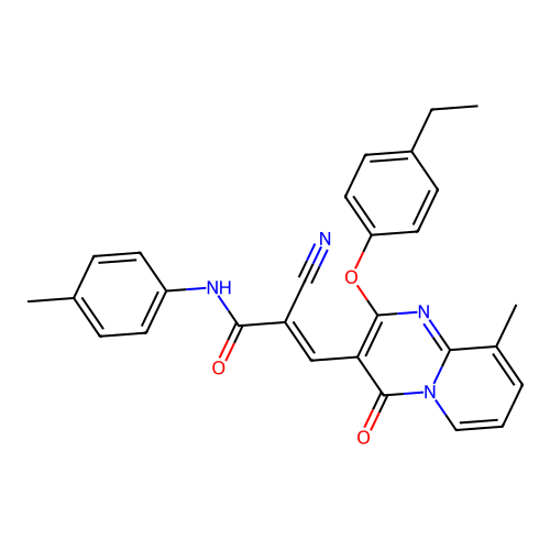(2E)-2-cyano-3-[2-(4-ethylphenoxy)-9-methyl-4-oxo-4H-pyrido[1,2-a]pyrimidin-3-yl]-N-(4-methylphenyl)prop-2-enamide structure