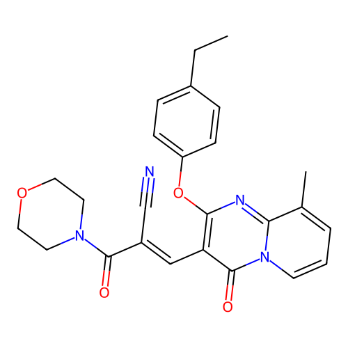 (2E)-3-[2-(4-ethylphenoxy)-9-methyl-4-oxo-4H-pyrido[1,2-a]pyrimidin-3-yl]-2-(morpholin-4-ylcarbonyl)prop-2-enenitrile structure