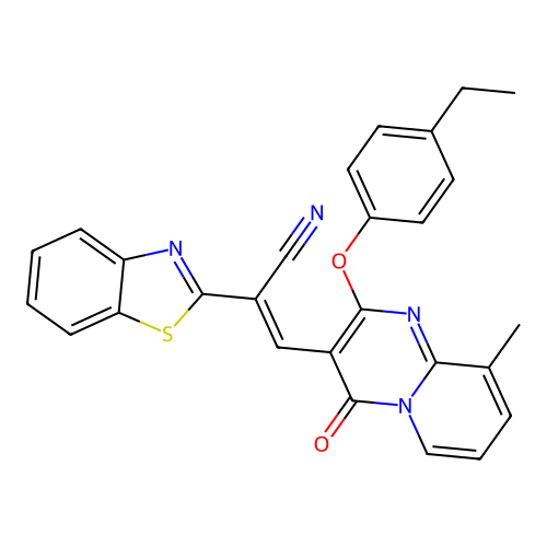 (2E)-2-(1,3-benzothiazol-2-yl)-3-[2-(4-ethylphenoxy)-9-methyl-4-oxo-4H-pyrido[1,2-a]pyrimidin-3-yl]prop-2-enenitrile structure